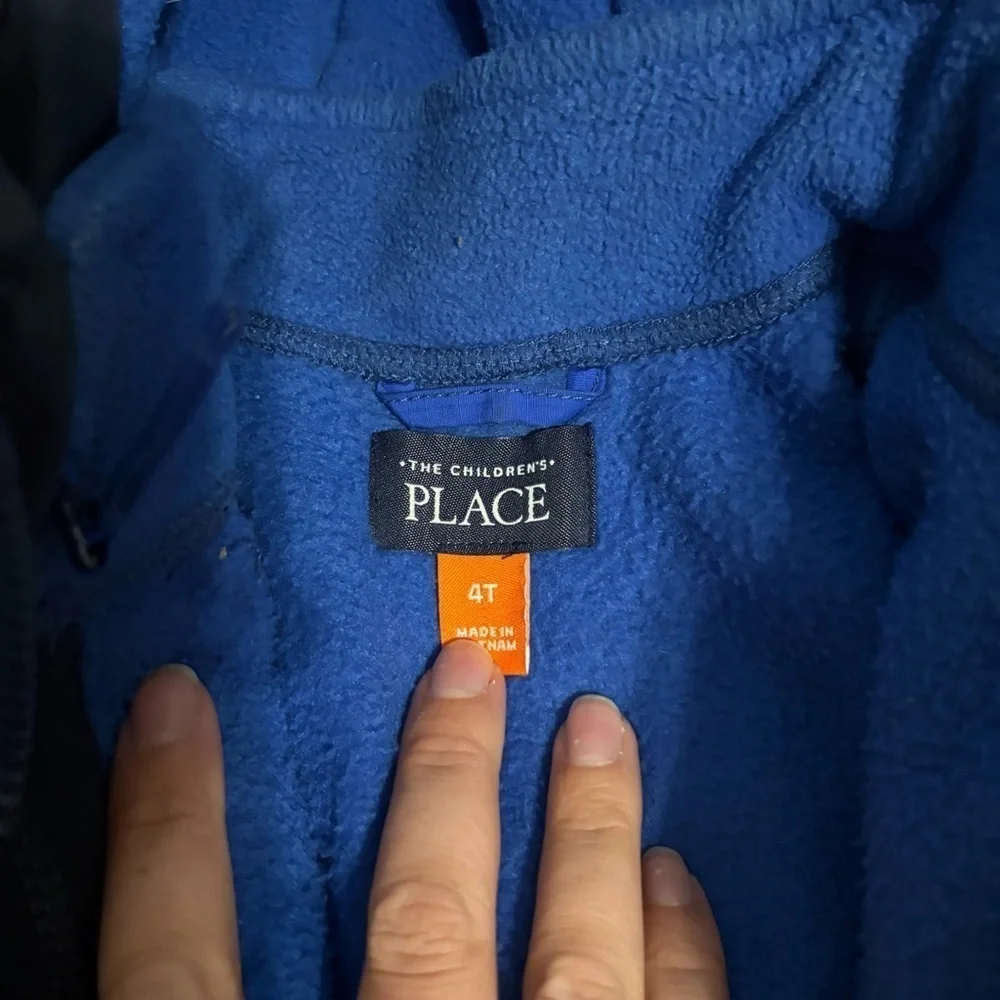 Children’s Place Kids Blue and Black Hooded Jacket Sz 4T Puffer Fleece Lined